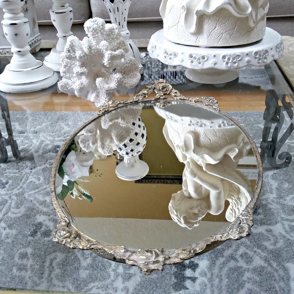 VINTAGE Antique Glam Roses VANITY Mirror